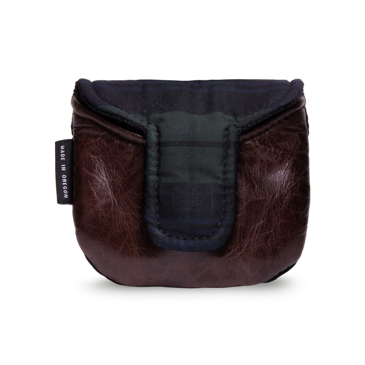 Black Watch Plaid Green Waxed Canvas With Leather Backing Golf Mallet Putter Head Cover | Seamus Golf | Back