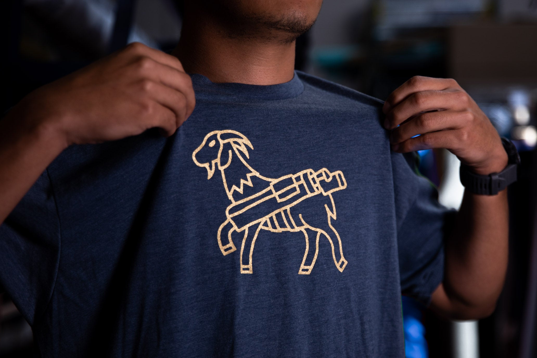 Seamus Goat Division Caddie Gold on Blue T-Shirt | Seamus Golf | 3