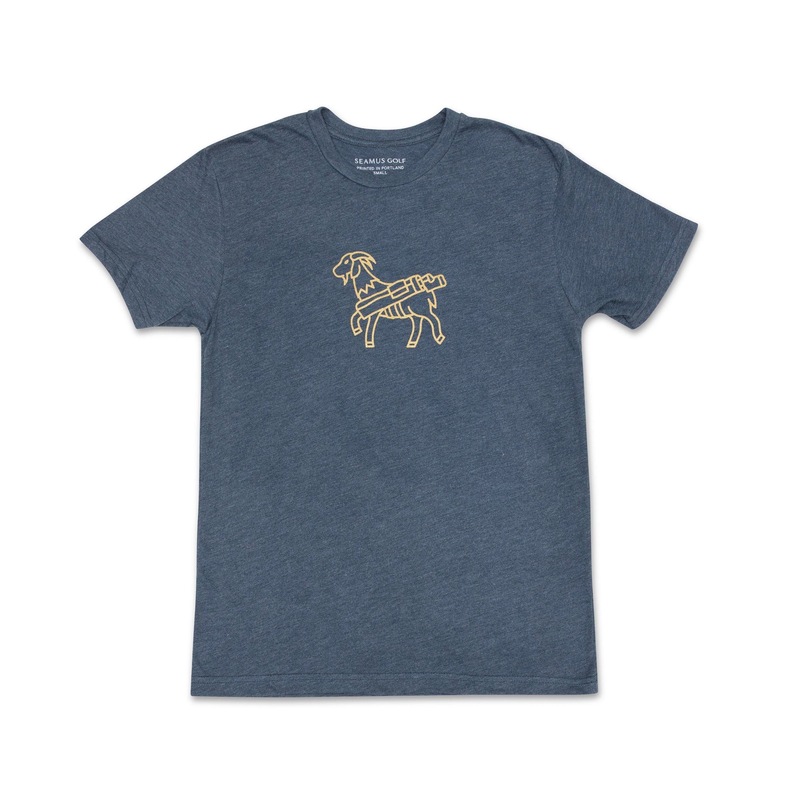 Seamus Goat Division Caddie Gold on Blue T-Shirt | Seamus Golf | 2