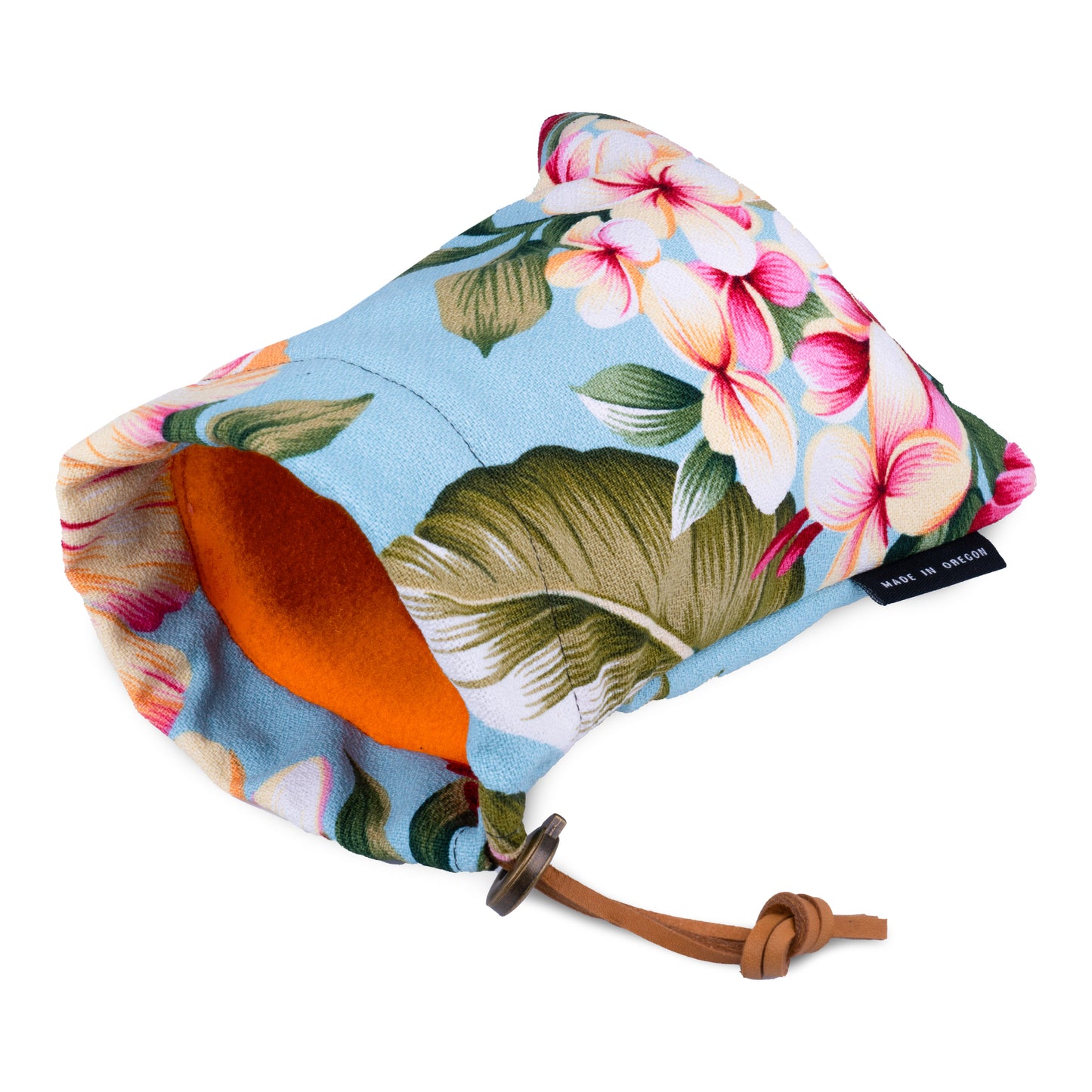 Hiwahiwa Aqua Hawaiian Floral Print Canvas Leather Cord Drawstring Pouch | Seamus Golf | 3
