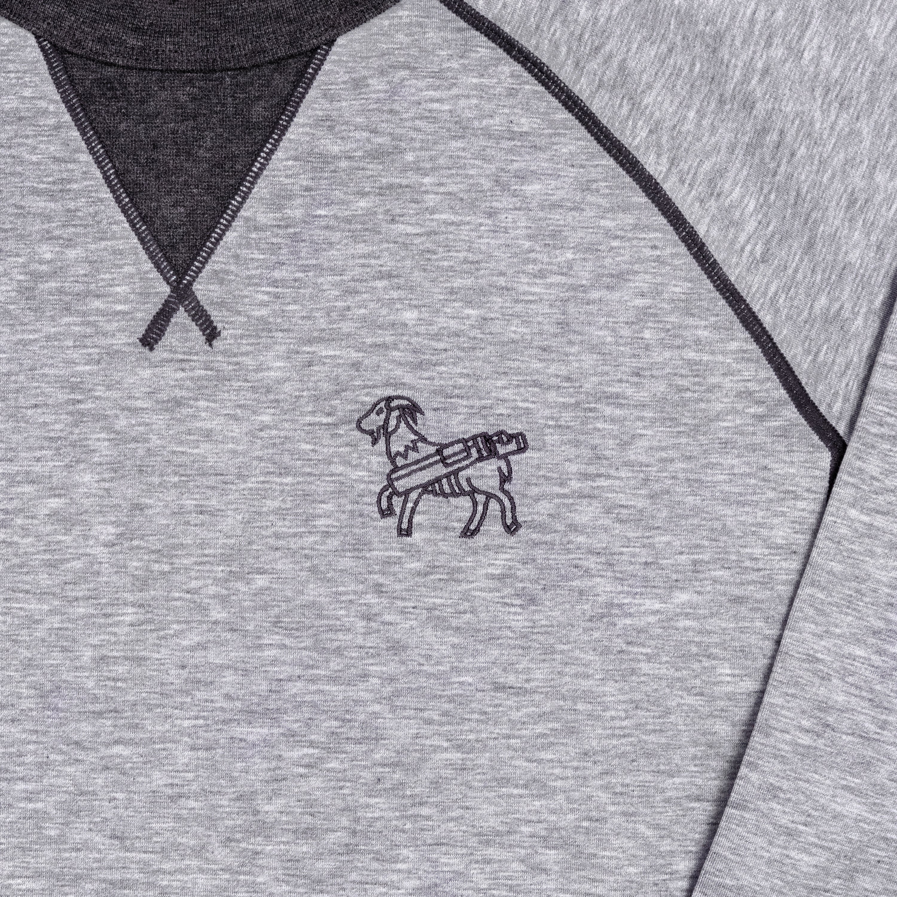 Field Day Hynds Raglan Grey Goat Division Caddie Crewneck Sweater | Seamus Golf | 2