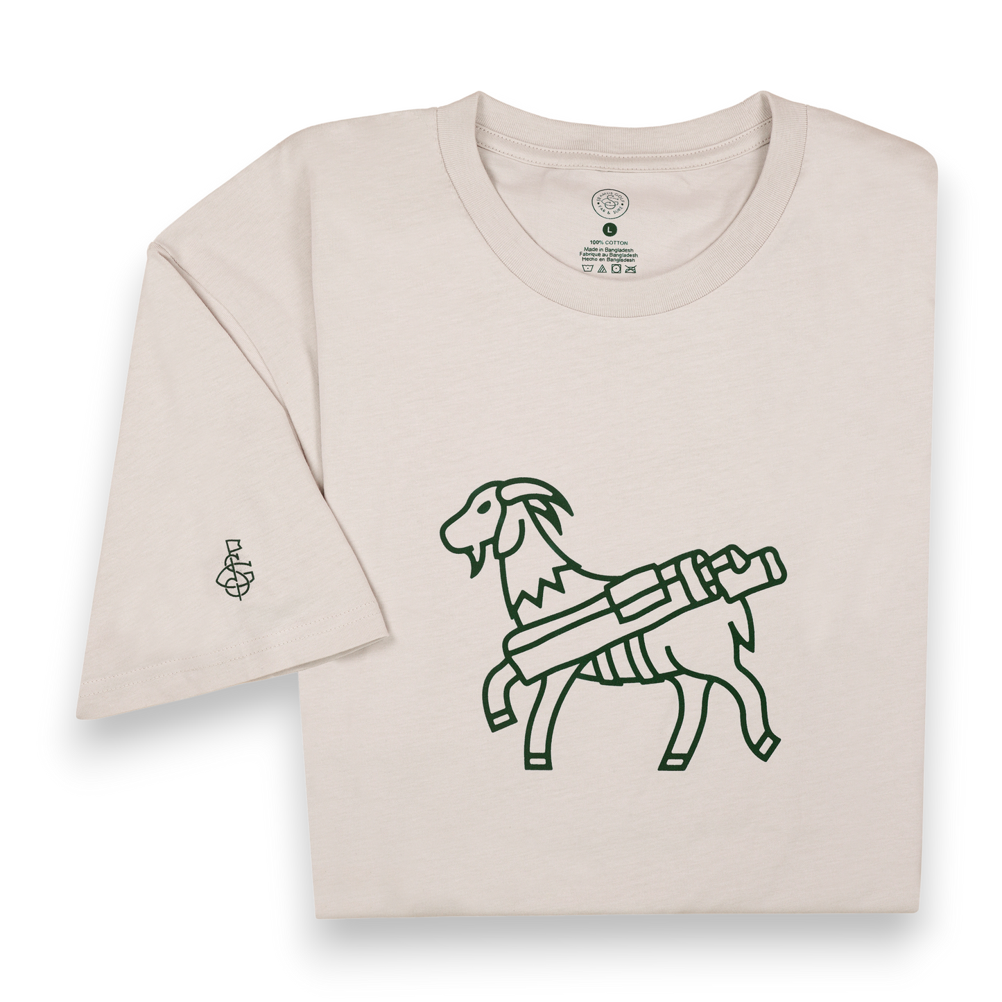 Seamus Goat T-Shirt - Green on Bone