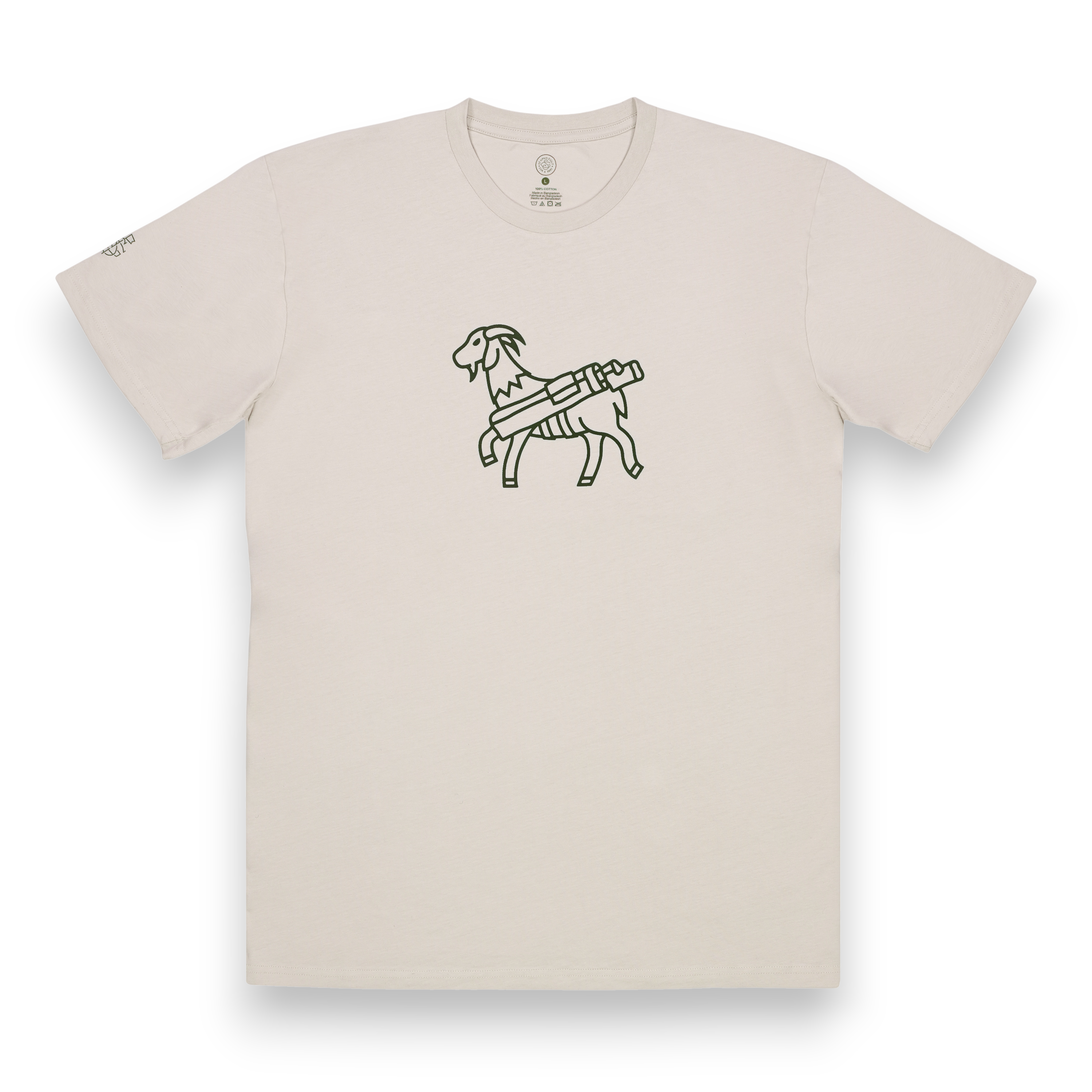 Seamus Goat T-Shirt - Green on Bone