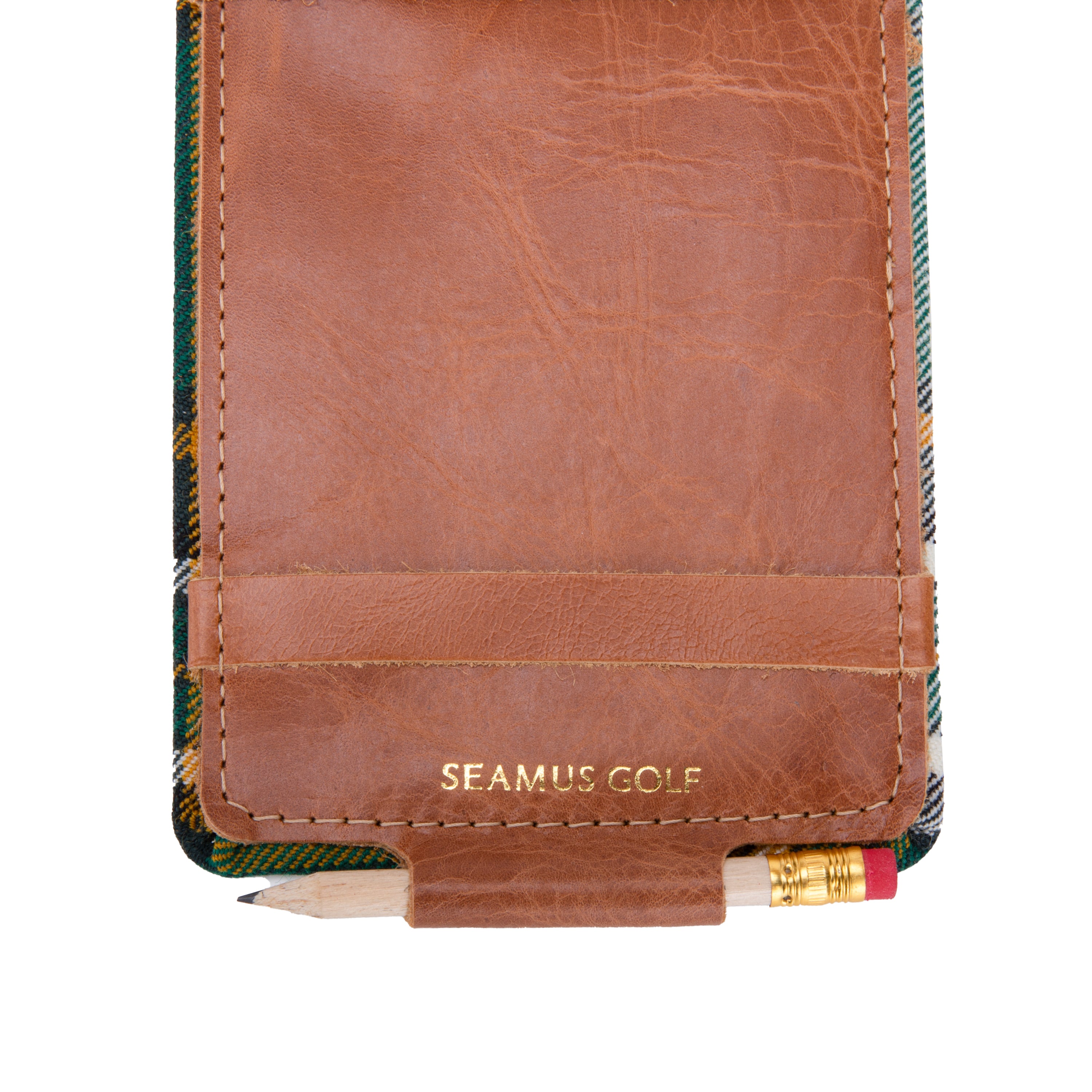 Irish National Tartan Woolen Golf Yardage Book Cover Brown Leather Interior | Seamus Golf | 4