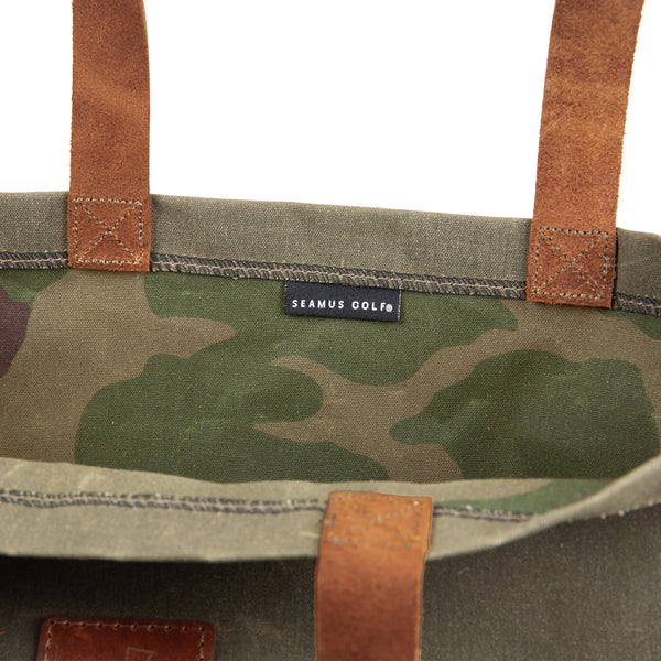 Reversed Waxed Camo Canvas Tote Bag